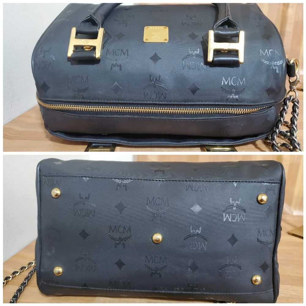 MCM Signature Visetos Monogram Boston Bag with Strap